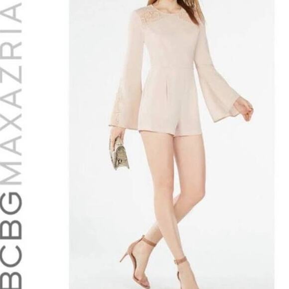 NWT BCBGMAXAZRIA NWT Gabi Dusty Pink Bell Sleeve Romper Size 2 - Picture 2 of 9